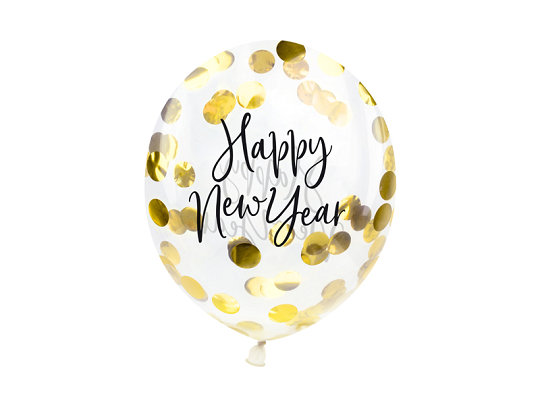 Confetti balloons - Happy New Year, 27cm, gold (1 pkt / 3 pc.)
