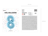 Ballon Mylar Chiffre ''8'', 86cm, bleu clair