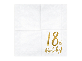 Serviettes de table 18ème anniversaire, blanc, 33x33cm (1 pqt. / 20 pc.)