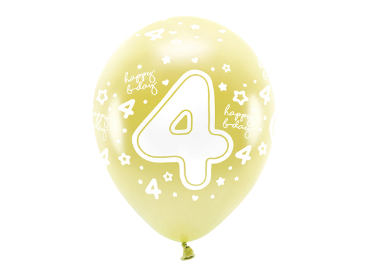 Metallic Eco Balloons 33 cm, Number '' 4 '', light gold (1 pkt / 6 pc.)