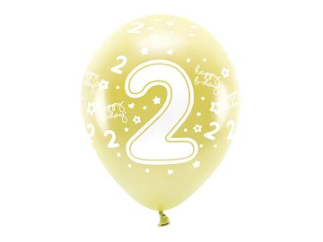 Eco Ballons 33 cm, Zahl '' 2 '', golden (1 VPE / 6 Stk.)