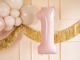 Ballon Mylar Chiffre ''1'', 72cm, rose clair