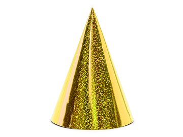 Chapeaux de fête holographiques, or, 16cm (1 pqt. / 6 pc.)