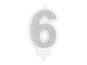 Birthday candle Number 6, silver, 7cm