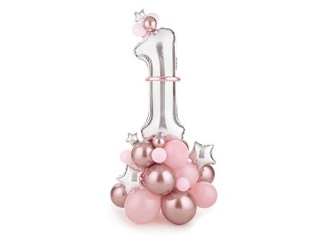 Strauß mit Luftballons - Ziffer ''1'', rosa, 90x140cm