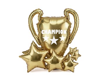 Standing foil balloon Trophy with stars, 83x87 cm, gold