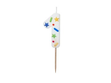 Bougie d'anniversaire Chiffre '1', confettis blancs, 5.5cm