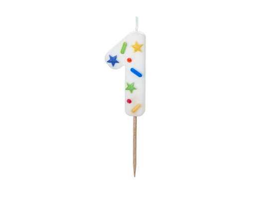 Birthday Candle Number '1', white confetti, 5.5cm