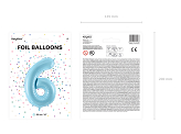 Ballon Mylar Chiffre ''6'', 86cm, bleu clair