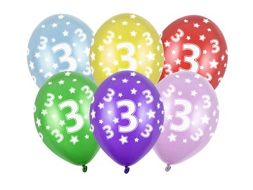 Balloons 30cm, 3rd Birthday, Metallic Mix (1 pkt / 50 pc.)