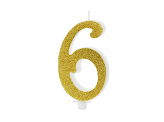 Birthday candle Number 6, gold, 10cm