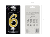 Birthday candle Number 6, gold, 10cm