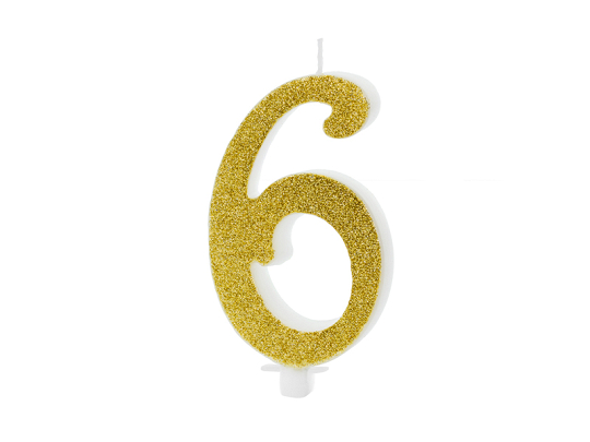 Birthday candle Number 6, gold, 10cm