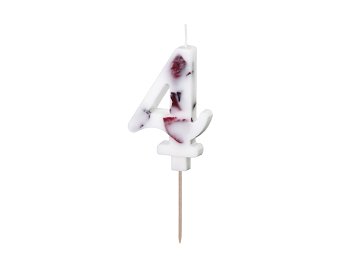 Birthday Candle Number '4', White with Flower Petals, 8 cm