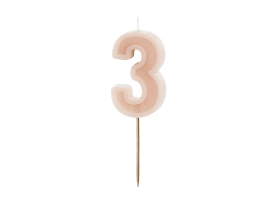 Birthday candle Number 3, dusty rose, 6 cm