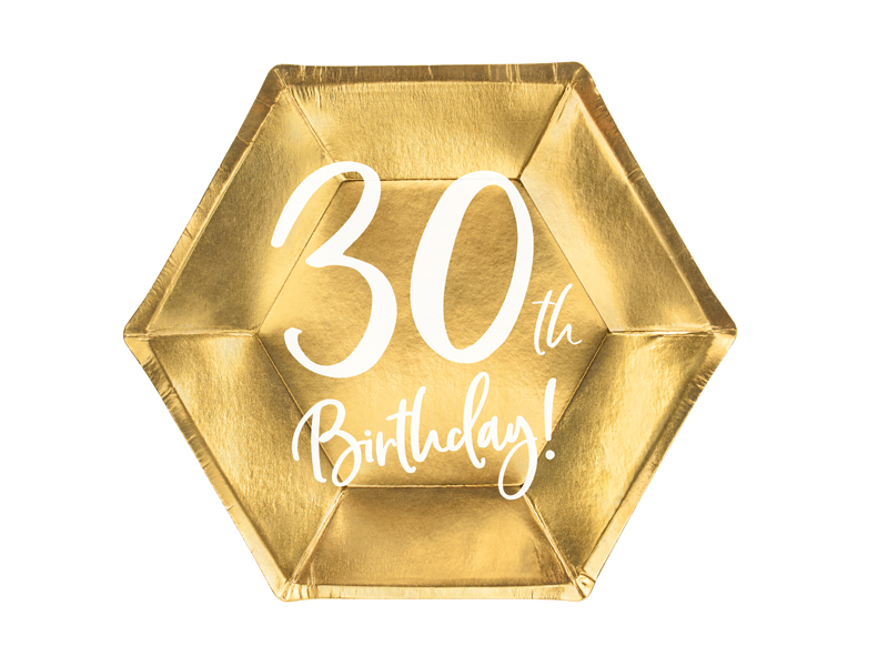 Tallrikar – 30-årsdag – guld – 20 cm – 6-pack