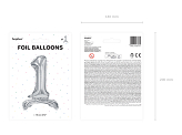 Standing foil balloon Number ''1'', 70cm, silver