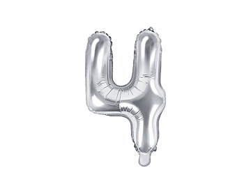 Foil Balloon Number ''4'', 35cm, silver