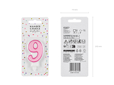 Birthday candle Number 9, pink, 7cm