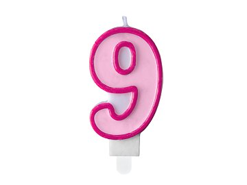 Bougie d'anniversaire Chiffre 9, rose, 7cm