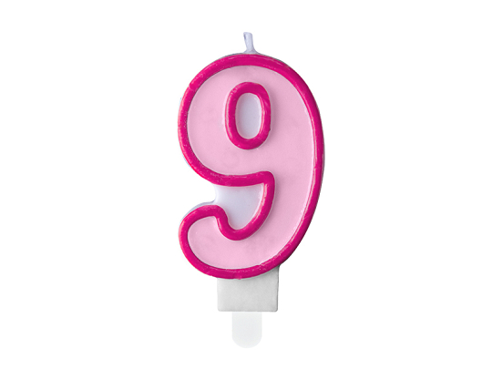 Birthday candle Number 9, pink, 7cm