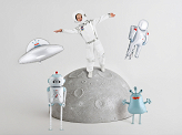 Foil balloon UFO, 79x55 cm, silver