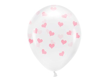 Ballons Eco 33 cm, coeurs, transparent (1 pqt. / 6 pc.)