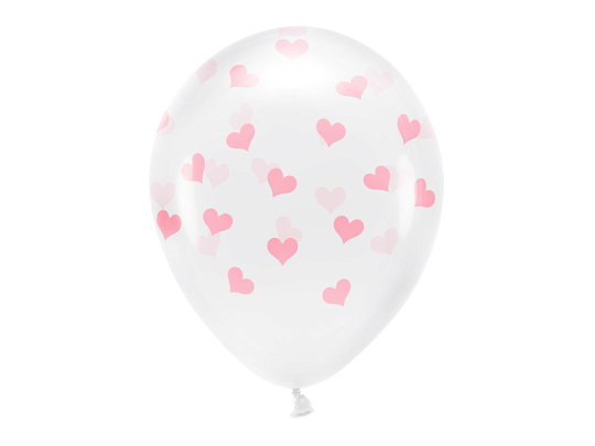 Ballons Eco 33 cm, coeurs, transparent (1 pqt. / 6 pc.)