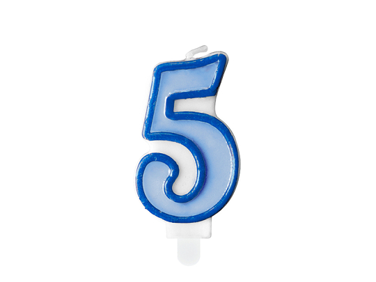Bougie d'anniversaire Chiffre 5, bleu, 7 cm