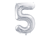 Ballon Mylar Numeral ''5'', 86cm, argenté