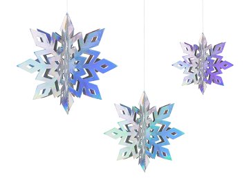 Hanging decoration Snowflakes, iridescent, 15-25cm (1 pkt / 6 pc.)