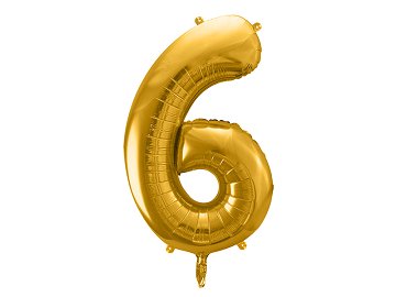 Folienballon Ziffer ''6'', 86cm, gold