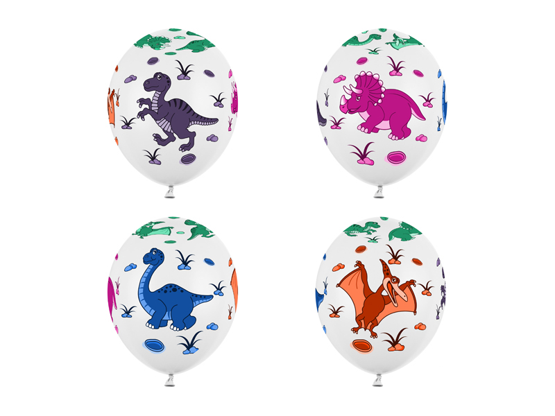 Latexballong – Dinosaurier – pastell – vit – 30 cm
