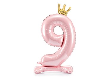 Stojący balon foliowy cyfra "9" , 84 cm, jasny różowy
