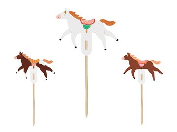 Cupcake toppers - Horses, 13 cm, mix (1 pkt / 6 pc.)