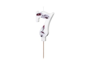 Birthday Candle Number '7', White with Flower Petals, 8 cm