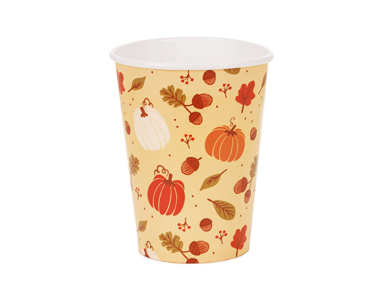Pappbecher Kürbisse und Eicheln, 250 ml, orange (1 VPE / 6 Stk.)
