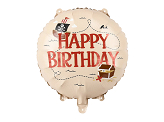 Foil balloon Happy Birthday Pirates, 35 cm, beige