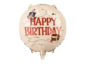 Foil balloon Happy Birthday Pirates, 35 cm, beige