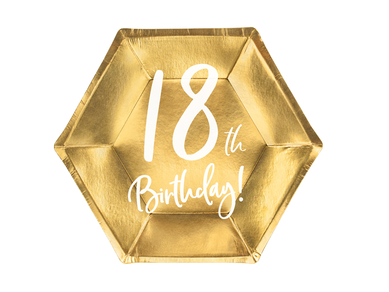 Tallrikar – 18-årsdag – guld – 20 cm – 6-pack