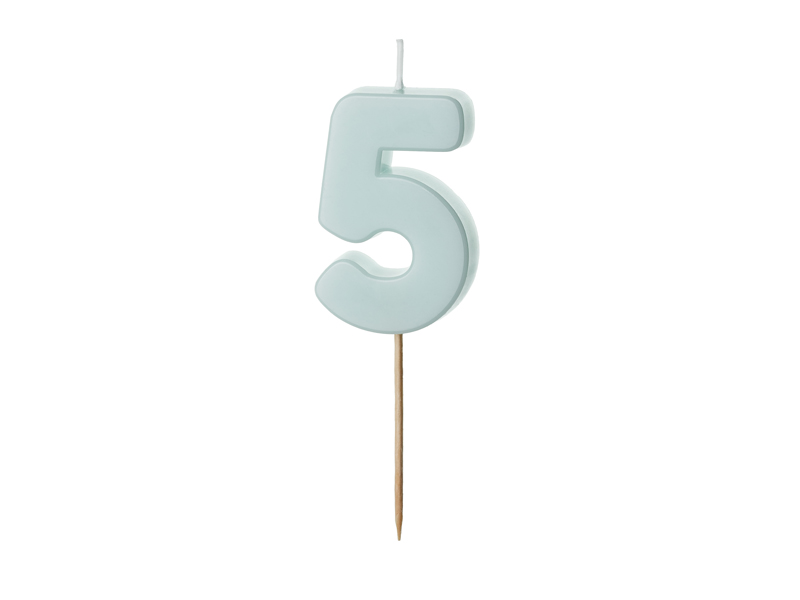 Sifferljus – siffra 5 – ljusblå – 5,5 cm