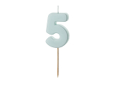 Birthday candle Numeral 5, light blue, size 5.5 cm