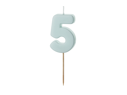 Birthday candle Numeral 5, light blue, size 5.5 cm