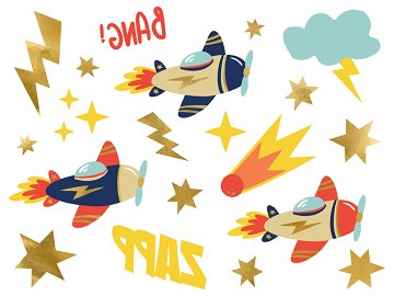Temporary tattoos Airplanes, mix (1 pkt / 11 pc.)