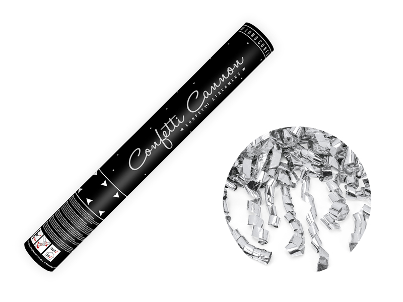 Konfettikanon – serpentiner – silver – 40 cm