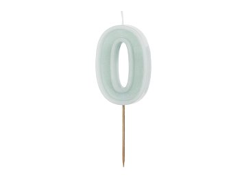 Birthday candle Number 0, light mint, 6 cm