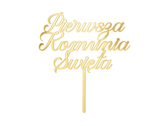 ''Pierwsza komunia święta'' Acrylic Cake Topper, gold, 16.5 cm