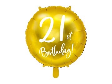 Folienballon 21st Birthday, gold, 45cm