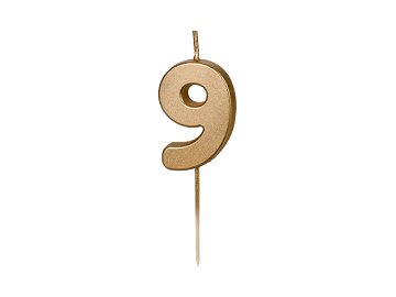 Bougie d'anniversaire Chiffre 9, 4.5 cm, or