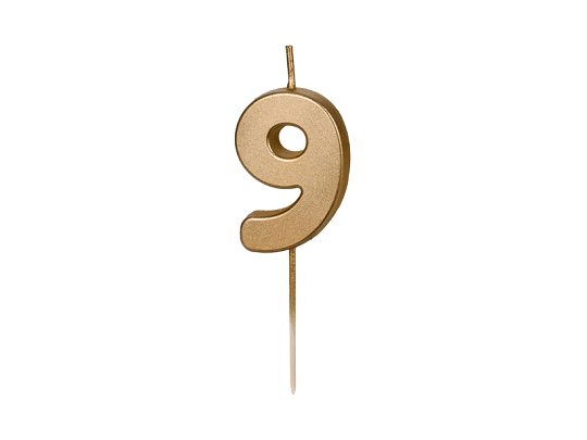 Bougie d'anniversaire Chiffre 9, 4.5 cm, or